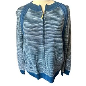 St. John Sport Indigo Chalk Chiffon Wool Knit Set L Zip Sweater & Pants